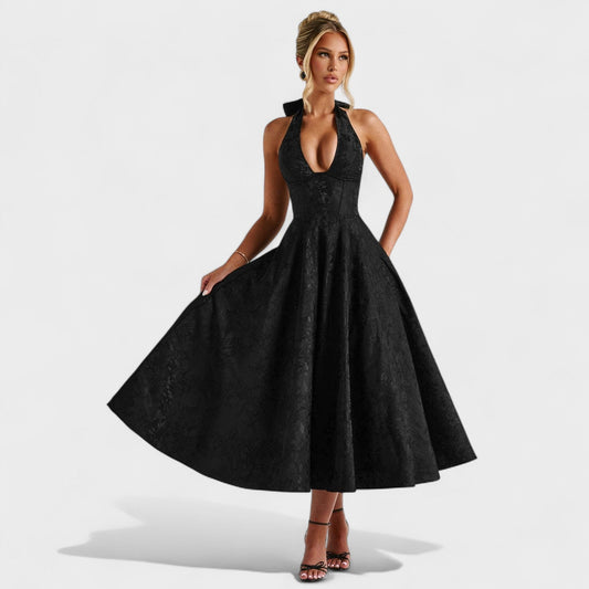 Effie – Vestido Midi Texturizado con Escote Halter