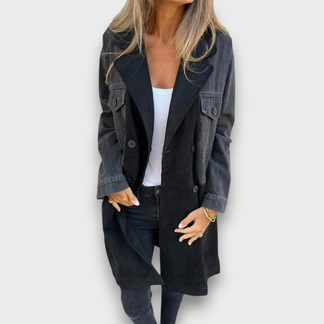 Ariana – Chic Abrigo de Denim y Ante Sintético