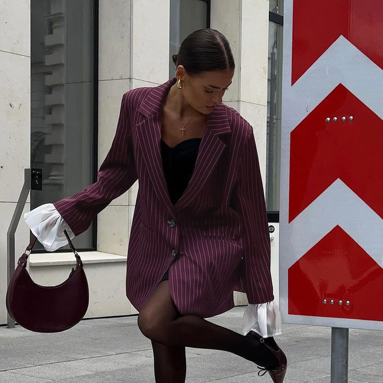 FIORA - Elegante Chaqueta de Traje Rojo Vino