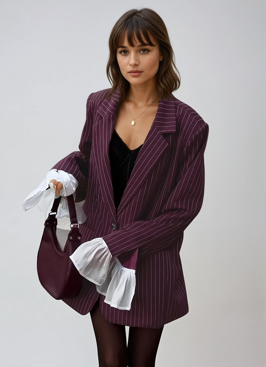 FIORA - Elegante Chaqueta de Traje Rojo Vino