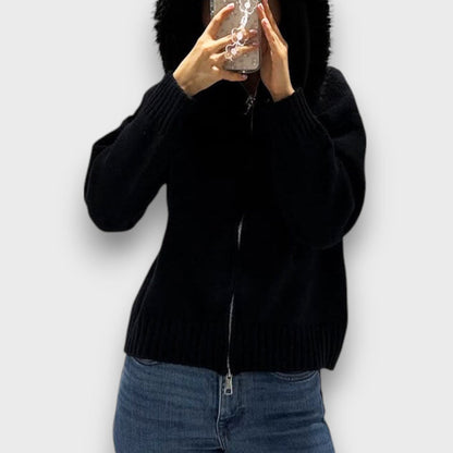 Alisanne - Chaqueta de Punto con Cuello de Piel