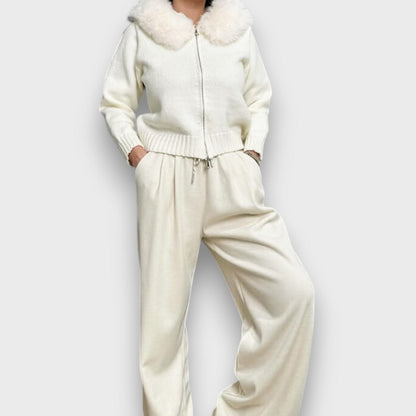 Alisanne - Chaqueta de Punto con Cuello de Piel