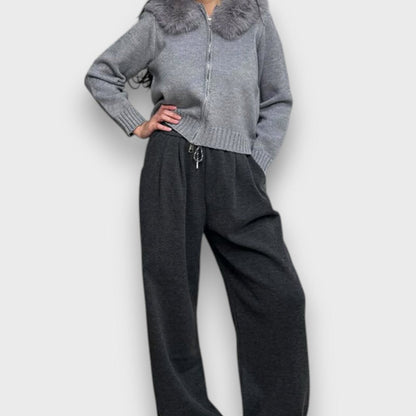 Alisanne - Chaqueta de Punto con Cuello de Piel