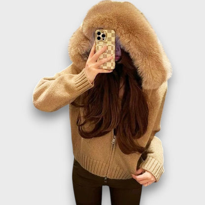 Alisanne - Chaqueta de Punto con Cuello de Piel