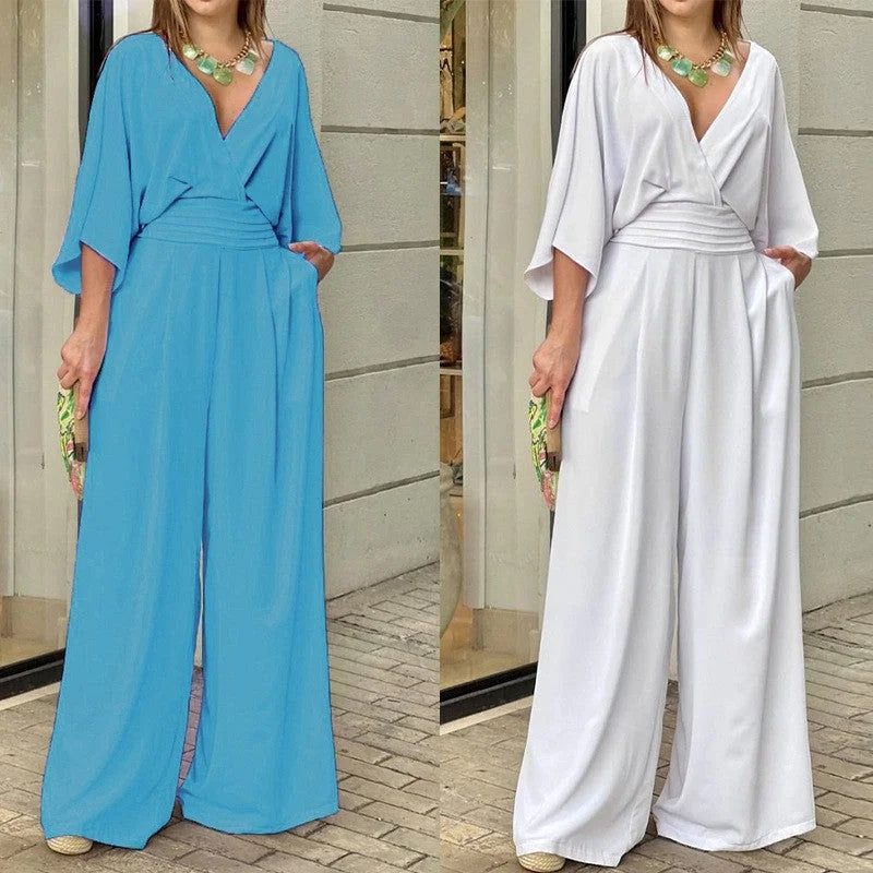 Daria | Mono elegante con escote en V y pantalones anchos