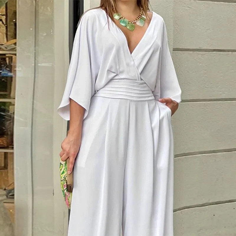 Daria | Mono elegante con escote en V y pantalones anchos