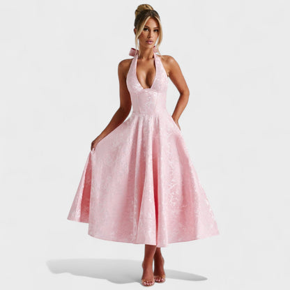 Effie – Vestido Midi Texturizado con Escote Halter