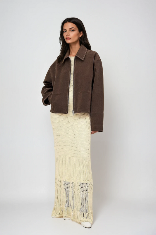 VALIRA Chaqueta de Ante Sintético con Cremallera Elegante