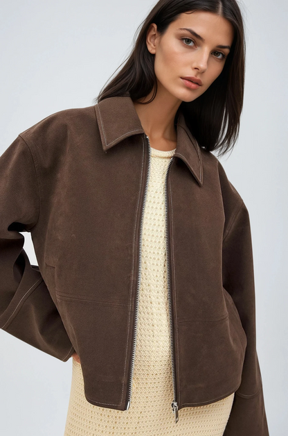 VALIRA Chaqueta de Ante Sintético con Cremallera Elegante