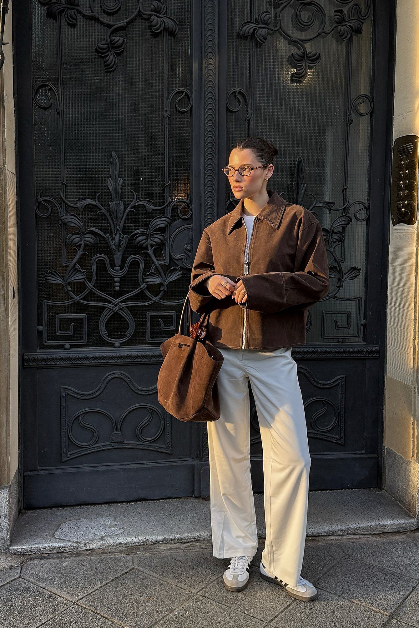 VALIRA Chaqueta de Ante Sintético con Cremallera Elegante