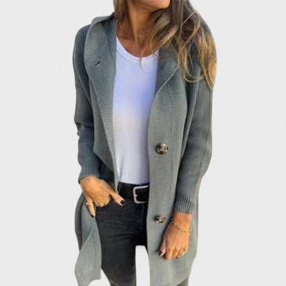 Adriana - Elegante Chaqueta Larga con Capucha y Botones