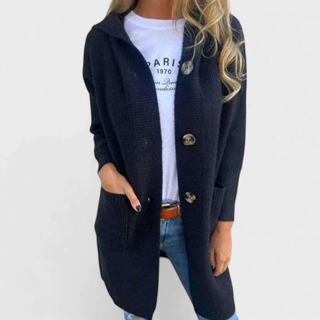 Adriana - Elegante Chaqueta Larga con Capucha y Botones